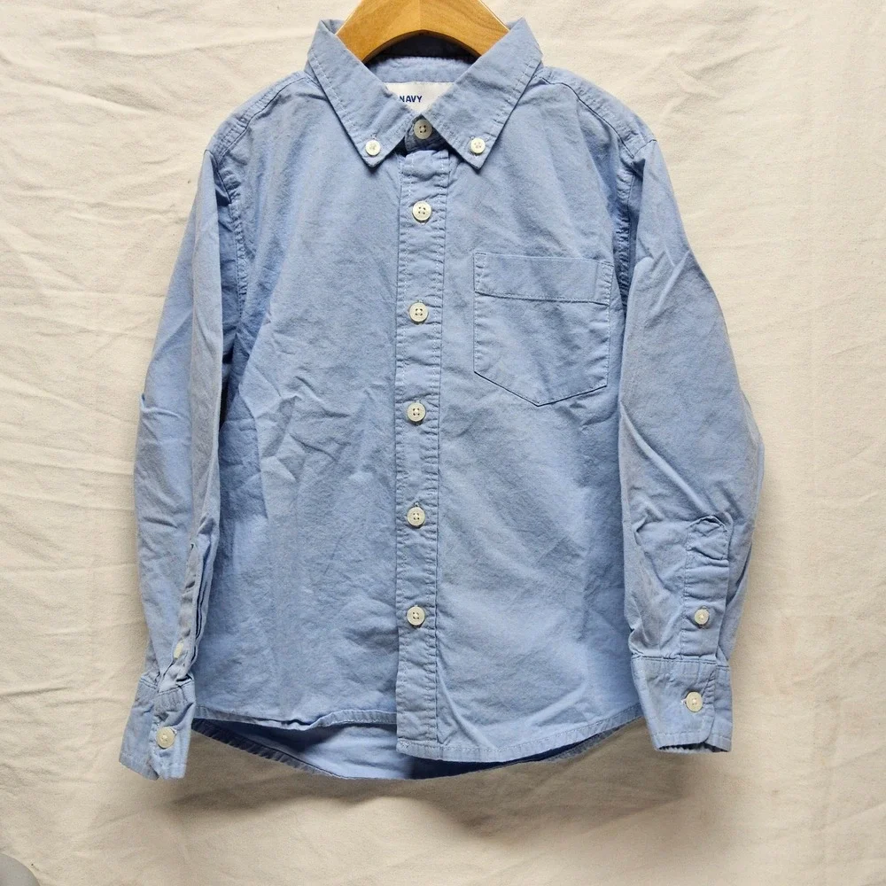 Old Navy Button Down Shirt Boys XS 5 Blue Built-In Flex Long Sleeve Oxford